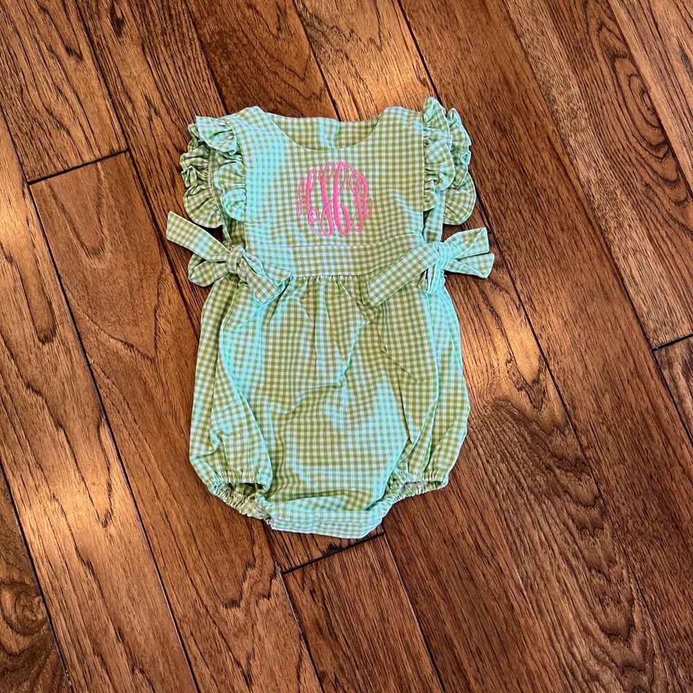 Southern Sunshine Kids, Girl 9 Month Romper, Monogrammed “HHR”